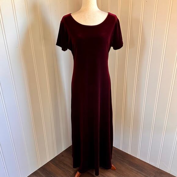 Vintage 90s Whimsygoth Maroon Velvet Maxi Dress M - Picture 1 of 6